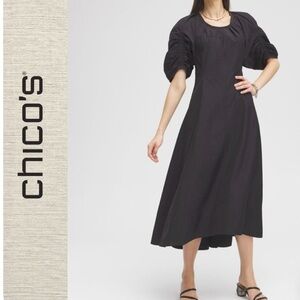 Chico's Black Midi Dress with Puff Sleeves